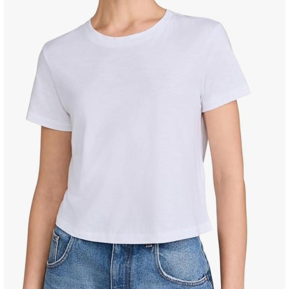 NWT Madewell White Women Slub Boxy-Crop Bella Tee Pima Cotton Causal - Picture 1 of 11